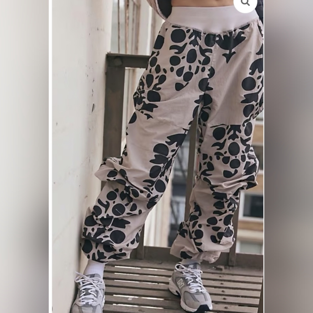 FP Movement by Free People Taupe Track Pants with Black Abstract Print